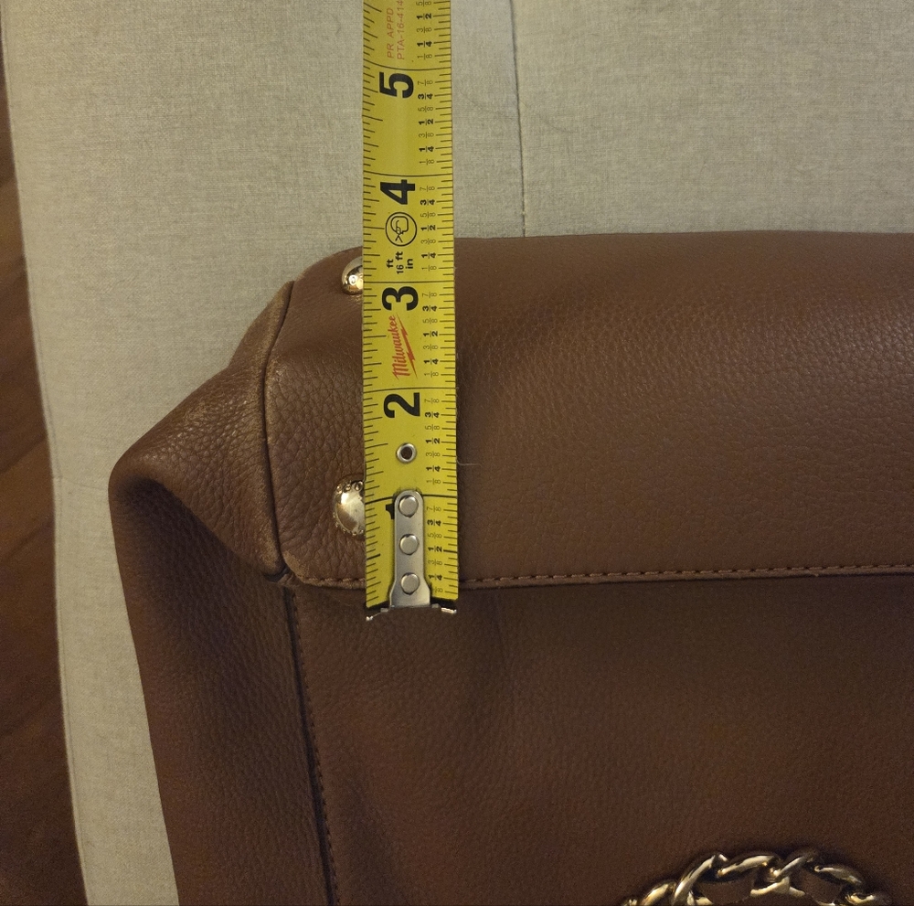 Michael Kors Tan Work Tote Pebbled Leather Gold Medium Harper Everyday Work Bag - Picture 7 of 16